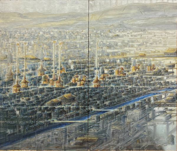 第74回 光陽展　杉森　康彦（スギモリヤスヒコ）祇園祭洛中洛外の情景・東　　　油　変80